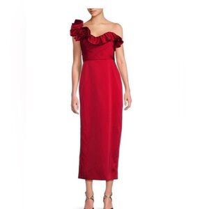 Marchesa One-Shoulder Red Dress